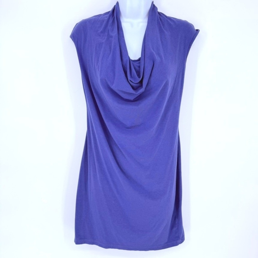 Splendid Blue Cowl Neck Mini Dress S Pima Cotton Modal Made in USA